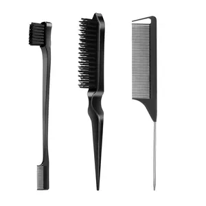 3PCS Slick Back Hair Brush Set – Rat Tail Comb, Edge Brush & Bristle Brush for Baby Hair Styling & Smooth Hairstyles