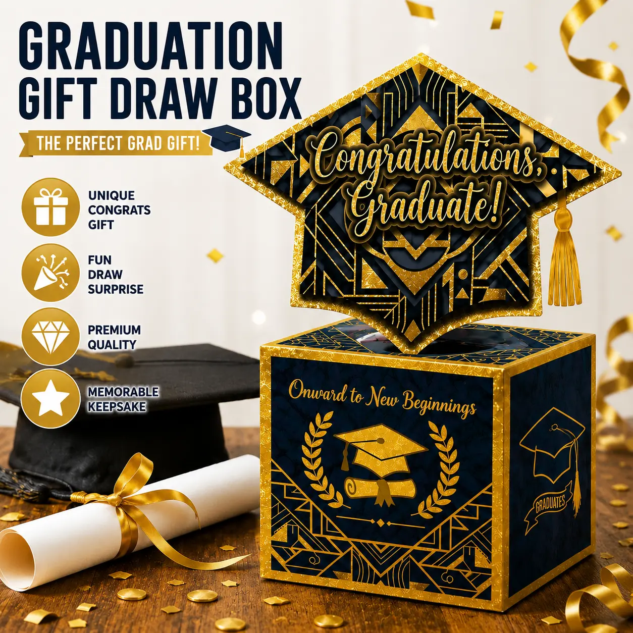 Class of 2026 Gift Box – Funny Surprise Gift Idea Kit for Graduation, Congrats Grad Boys Girls High School College, Black Gold