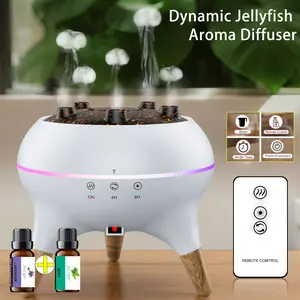 New dynamic multi-spray aromatherapy machine desktop flame humidifier household large fog colorful light remote control aroma diffuser Jellyfish Aroma jellyfish  diffuser Multifunction  Gifts and Presents