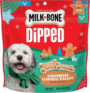 Milk-Bone Dipped Gingerbread Artificially Flavored Dog Biscuits 10 oz Bag Limited Edition Christmas Treats with Yogurt-Style Coating and Wholesome Ingredients