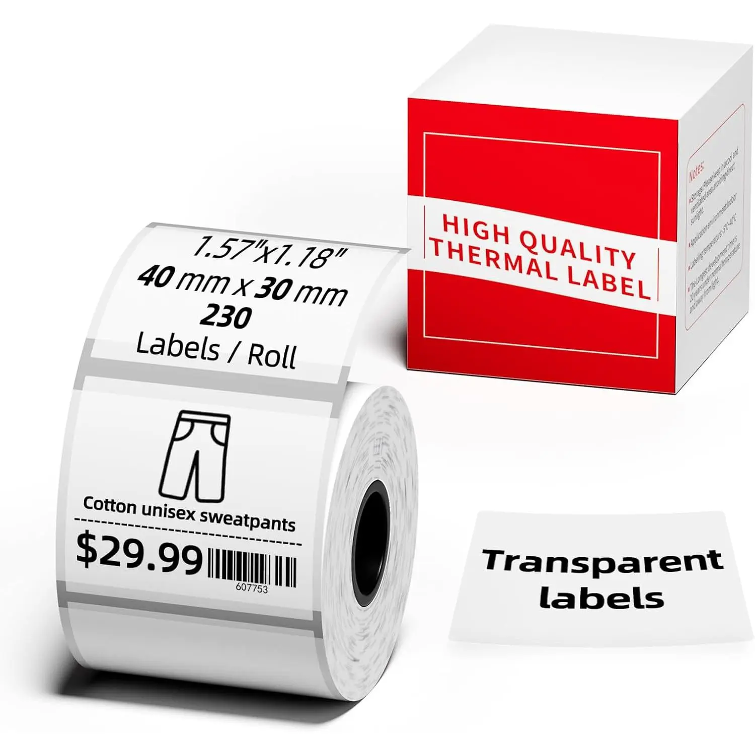 M100 Clear Thermal Label 1.57'' x 1.18'' (40 x 30 mm), Multi-Purpose Adhesive Transparent Thermal Labels Compatible with Label Maker M110/ M220/ M221/ M120/ M260/M150/M250, 230 Labels/Roll