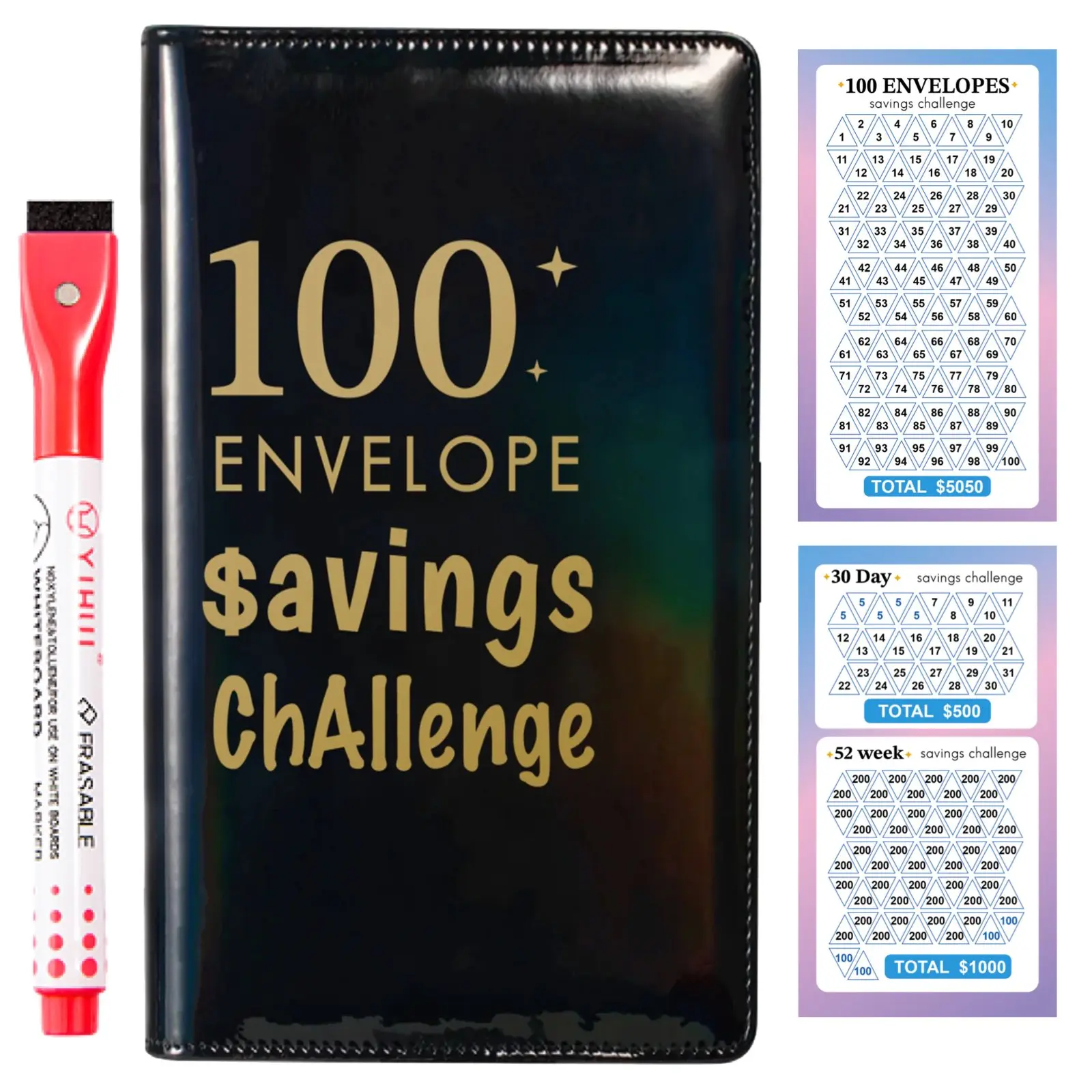 A6/A5 Savings Challenge Planner Notebook - Savings Tracker Organizer with Stickers, 100 Days Money Saving Challenge to Achieve $5050, Daily Steps Marker, No-Fold Money Organizer for Building Emergency Fund, Ideal Adult Gift, Achieve $5050 In 100 Days