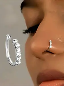Bohemian Sexy Style Fake Nose Ring Nose Cuff, Silver Color Cubic Zirconia, No Piercing Required, Fashion Hip Hop Accessory