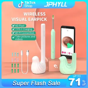 JPHYLL Wireless Visual Earpick with 6 LED Camera 1080P HD Resolution Type-C Charging 8 Accessories for iPhone & Android Ear Cleaning Tool - Green-Bird