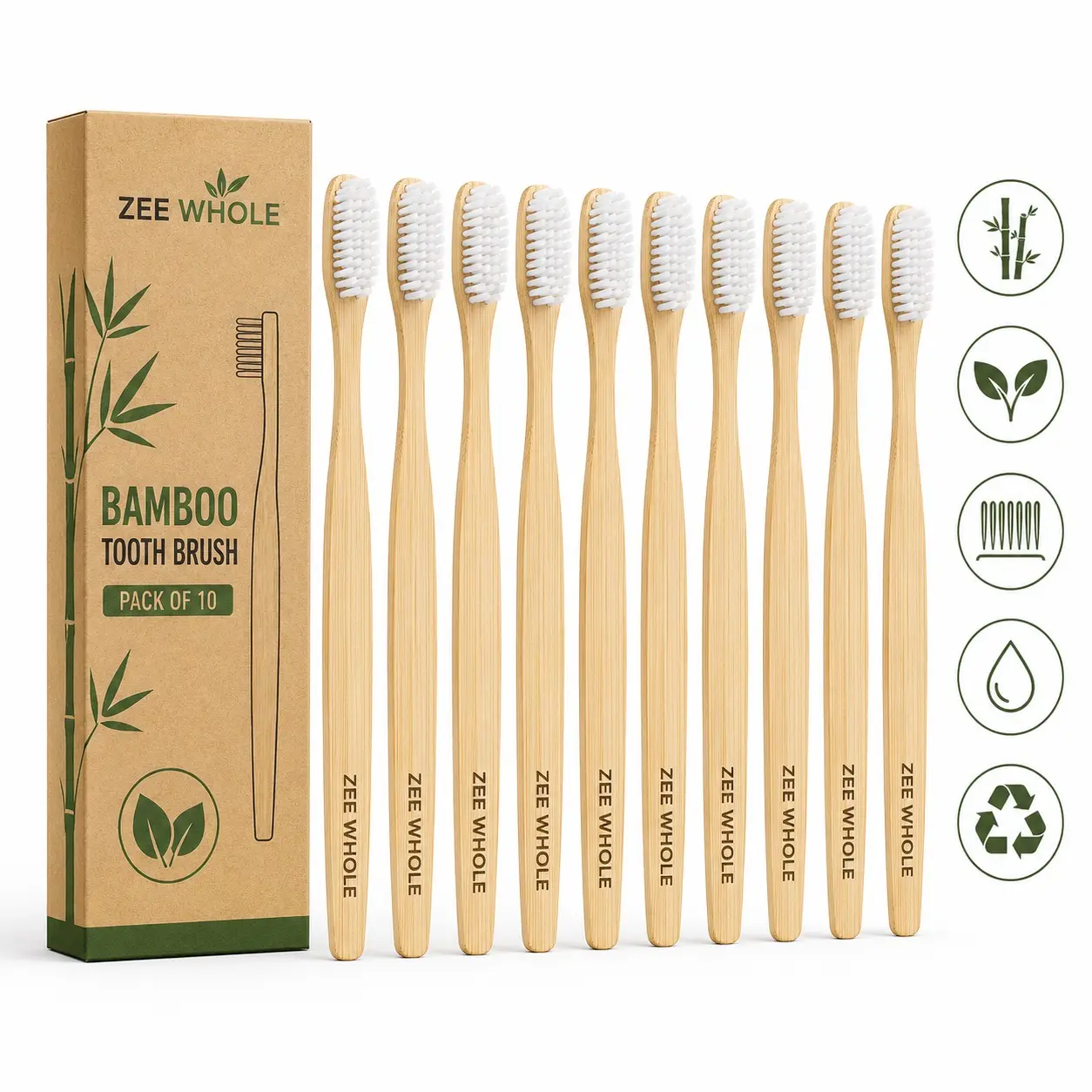 Bamboo Toothbrushes 10 Pack Natural Toothbrushes BPA Free Soft Bristles Toothbrush Eco Friendly Charcoal Toothbrush for Travel