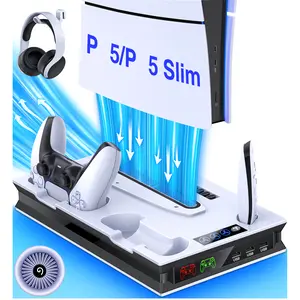 P5 Stand and Cooling Station with Controller Charging Station for P5 Pro/P5 Slim/P5, P5 Accessories 3 Levels Cooling Fan, 3 USB Hub, Headset Holder, Media Slot for P5 Disc/Digital Console