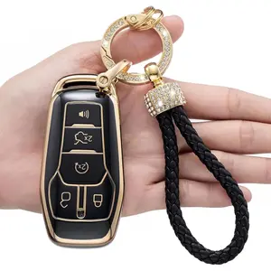 Fashion Car Key Case with Keychain, Car Key Protector, Key Fob Protector, Durable Protective Key Case for Ford & Lincoln Models (Fusion, Mustang, F150, Edge, Explorer, MKZ, MKC, MKX)