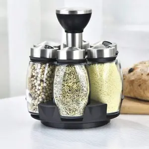 IPKKPI 6-Jar Revolving Spice Rack Organizer Holder, Kitchen Countertop Seasoning Stand Organizer Include 6 Glass Jar Bottles, Great Gift For Chefs & Foodies (Spices Not Included)