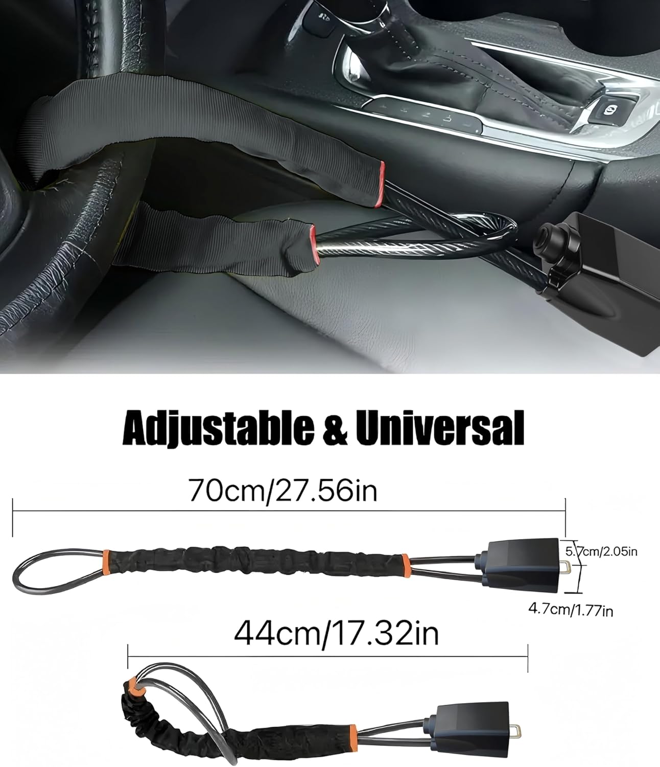 Car Steering Wheel Lock, 2 Pack Anti Theft Car Device with Max 17” Locking Length, Thickened Steel Wire, and Fine Stitched Edges, 3 Keys Included, Easy to Store, Fits Most Vehicles, SUVs
