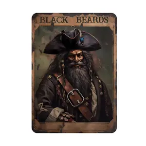 WSTKJW Pirate Metal Sign, 12x8 in Vintage Rustic Design, Blackbeard Themed High Seas Home Decor Products, Retro Vintage Plaque Decor for Wall