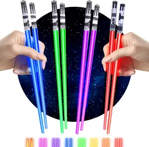 Lightsaber Chopsticks Light Up Reusable LED Glowing Sushi Chopsticks Set 4 Pairs Blue Red Green Purple Cutlery Tableware for Fun Dining