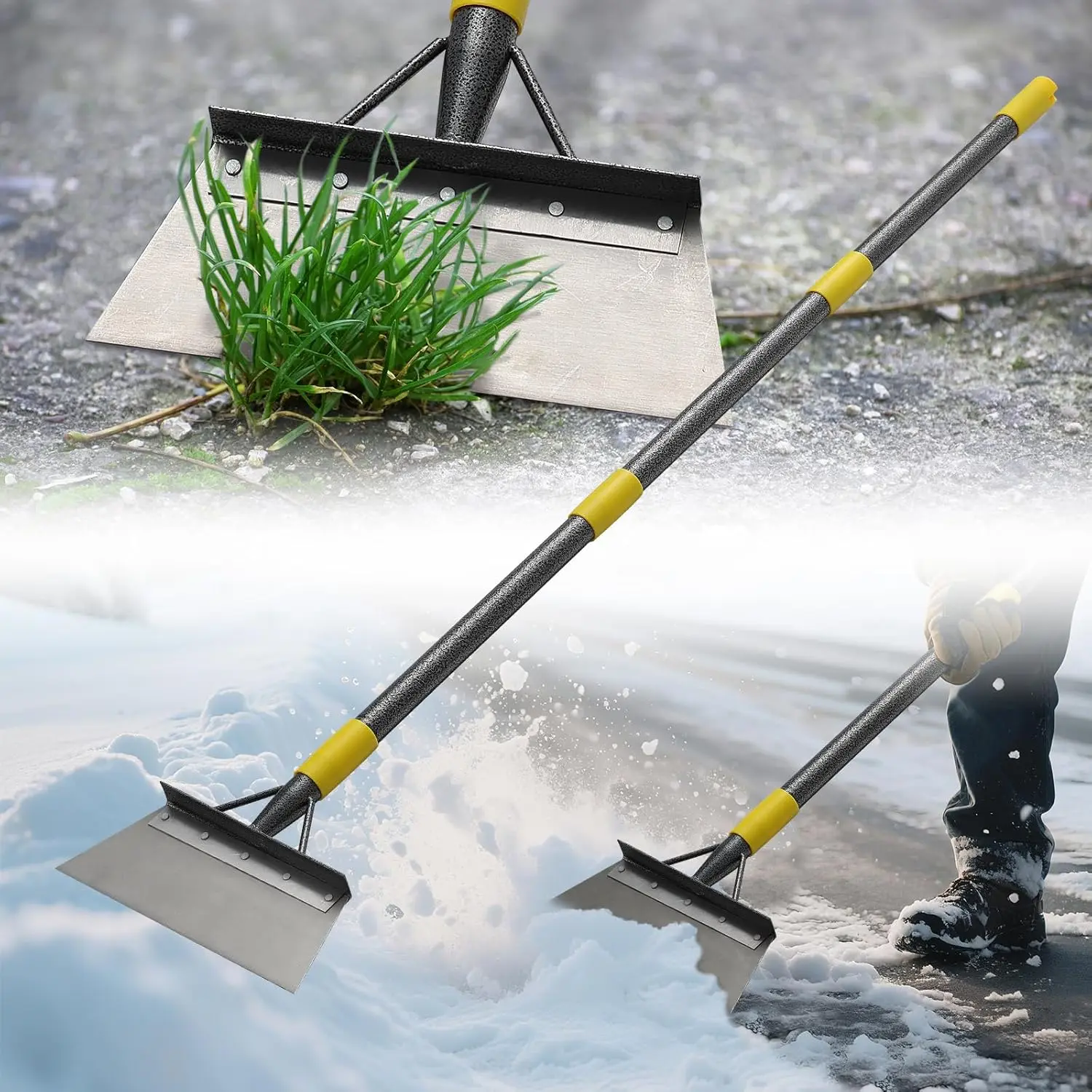 Snow Removal Ice Scraper, 60inch Long Handle Heavy Duty Garden Shovel, Multi-Functional Cleaning Shovel, Floor Scraper Stainless Steel Garden Tool Weed Scraper for Weeding, Ice Scraping, Snow Removal, Lawn Edge Treatment