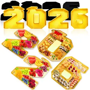 ONERIR 8 Pcs 2026 Fillable Numbers Charcuterie Tray 13.7 Inch Plastic Number Serving Boards Graduation Decor Centerpieces for Kindergarten Preschool High School  College Graduation Party