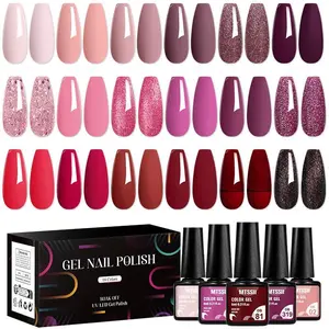18pcs Gel Nail Polish Set, Classic Pink Violet Popular Gel Nail Kit Suitable for All Seasons Gel Acrylic Nails, Nail Gel Polish Set Uv Led Nail Art Decorations Manicure DIY Salon Gift, Gel Extension, Nail Extensions, Polishes Enhances Shine