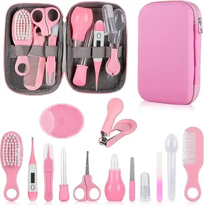 Baby Grooming Kit Infant Safety Care Set with Hair Brush Comb Nail Clipper Nasal Aspirator Pink Essentials for Newborn Girls Boys