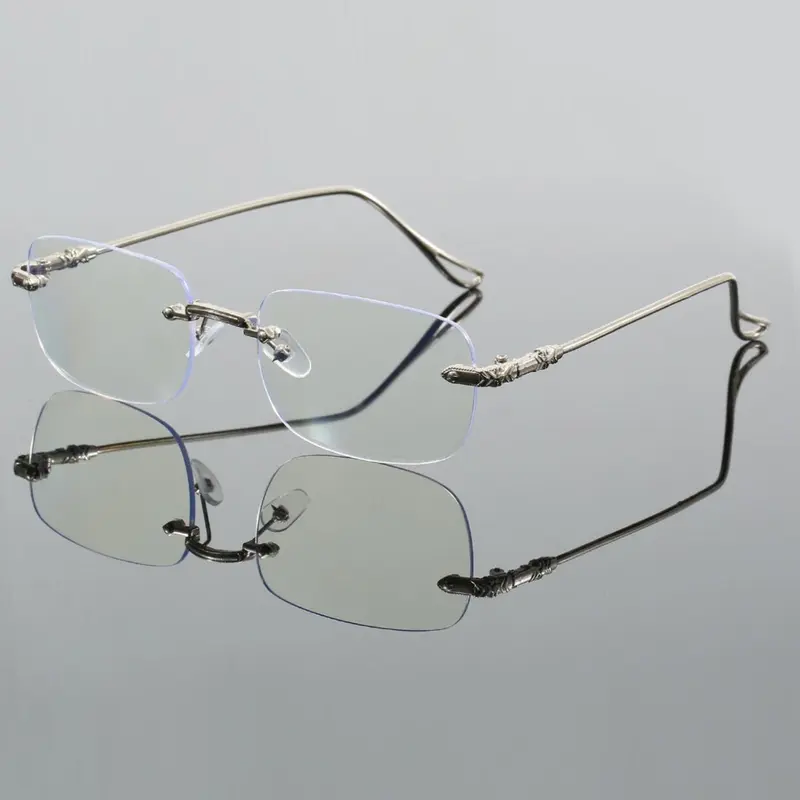 Unisex Frameless Plain Glasses, Casual Style for Daily Wear, Metal Material, Non-Color Changing Lens, Travel-Friendly Design, Minimalist Eyeglasses
