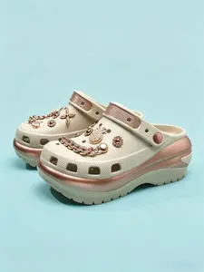 Women's High Fashion Casual Rhinestone Pineapple Sandals Slipper, Thick Sole Holey Shoes, Versatile Closed-Toe Slip-Ons, Sizes 36-41
