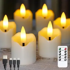 Rechargeable Flameless LED Remote 1.5" x1.7"  Light Candles, Flickering  Plastic  Cycle Timer 6 Pack Small Mini Votive Tealight Candles with