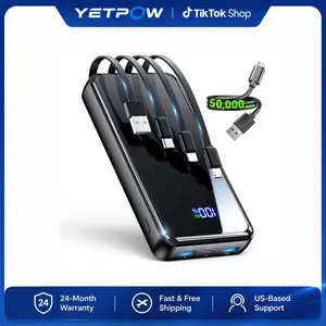 Portable Charger, 50000mAh Power Bank with 4 Built-in Cables, 22.5W PD Fast Charging, 6 Outputs and 2 Inputs, LED Display External Battery Pack, Portable Phone Charger for iPhone Android Travel Camping，JM4 Pro summerwins