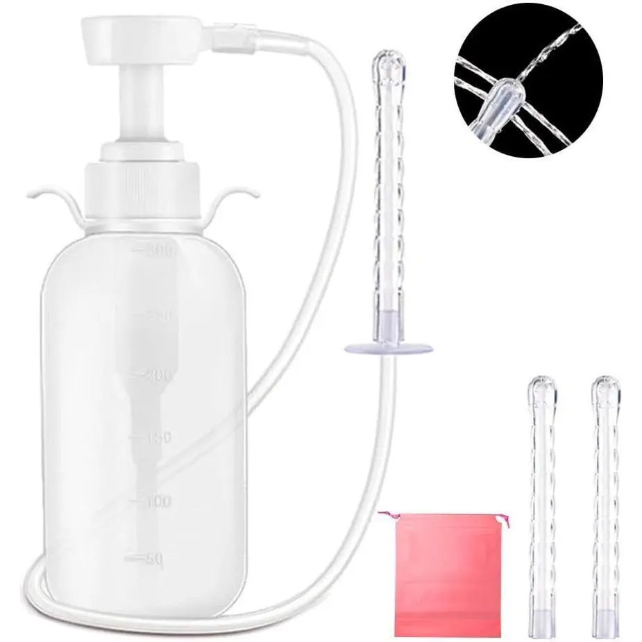 BPA-Free Reusable Feminine Douche - 300ml Gentle Intimate Cleanser with Manual Pump, 2 Nozzle Tips for Sensitive Use, Cleansing & Perineal Care Intimate Wash Liquid, Sensitive Intimate Wash