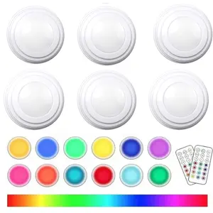 LED Puck Lights with Remote, 6 Pack Color Changing RGBW Stick-On Light, Battery Powered, Dimmable Under Cabinet Lighting with Timer & Memory, Wireless Push Lights for Kitchen & Closet