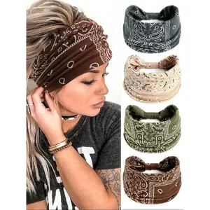 4pcs Paisley Pattern Knot Design Hair Band, Boho Wide Elastic Hair Band for Gym Workout, Hair Accessories for Yoga Wear, Knotted Headband