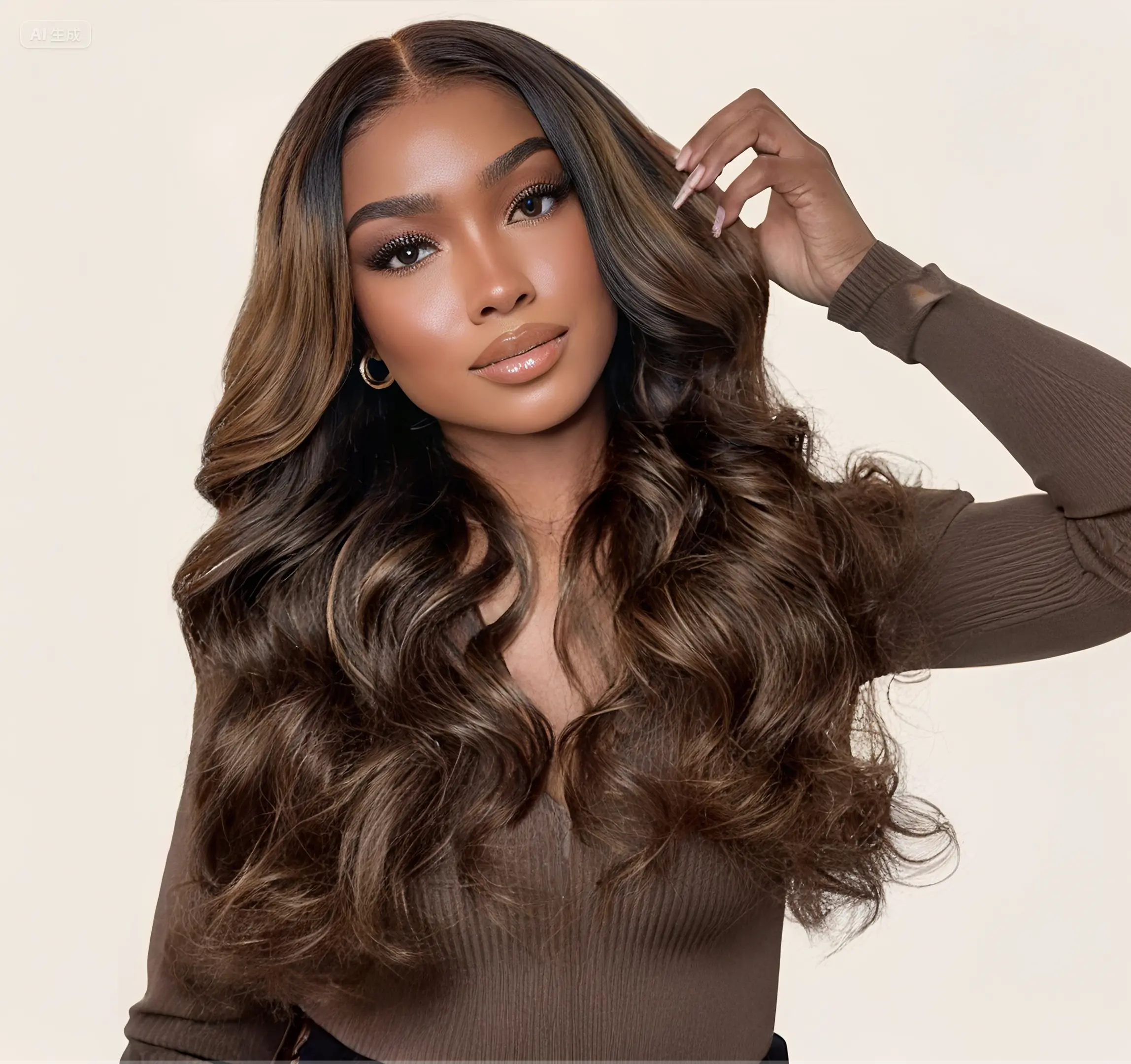 OhMyPretty Glueless Body Wave Wig with Balayage Highlights, 250% Density Human Hair T Part Lace Wig, Pre-Cut and Adjustable, Wavy, Blonde Highlight Human Hair T Part Lace Wigs