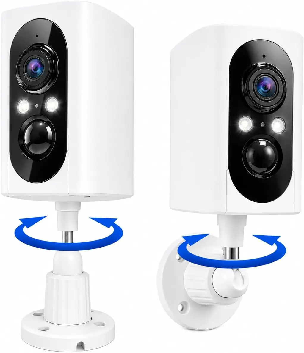 2K Security Cameras Wireless Outdoor, 355° Pan Rotate, Battery Powered, Color Night Vision WiFi Cameras, AI Motion Detection, Cloud/SD Storage, IP65, Alert & Alarm, Cameras for Home Security, 2 Pack