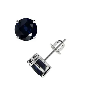 Classic Four Prong Round Blue Sapphire Stud Earrings (1.30cttw)- EBS001-5X5-A