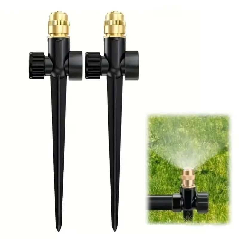 Outdoor 2-Piece Metal Garden Sprinkler Set - Brass Bases, Adjustable Brass Nozzles, 360-Degree Coverage, Durable High-Pressure Resistant Design for Lawn Watering & Irrigation, Brass Base