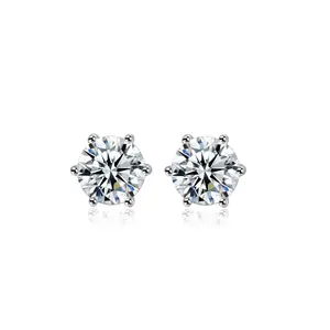[TW] 0.3ct*2 & 0.5ct*2 & 1ct*2 Carat Six prong Classic 925  Sterling Sliver Synthetic Moissanite Earrings