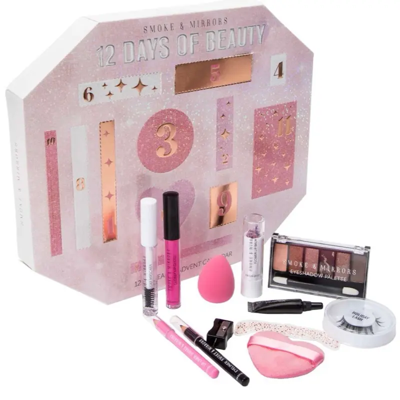 Hangable bag Smoke & Mirrors Spa Advent Calendar - 12 Days of Beauty Kit with Lip Gloss, Eyeshadow Palette, Makeup Tools