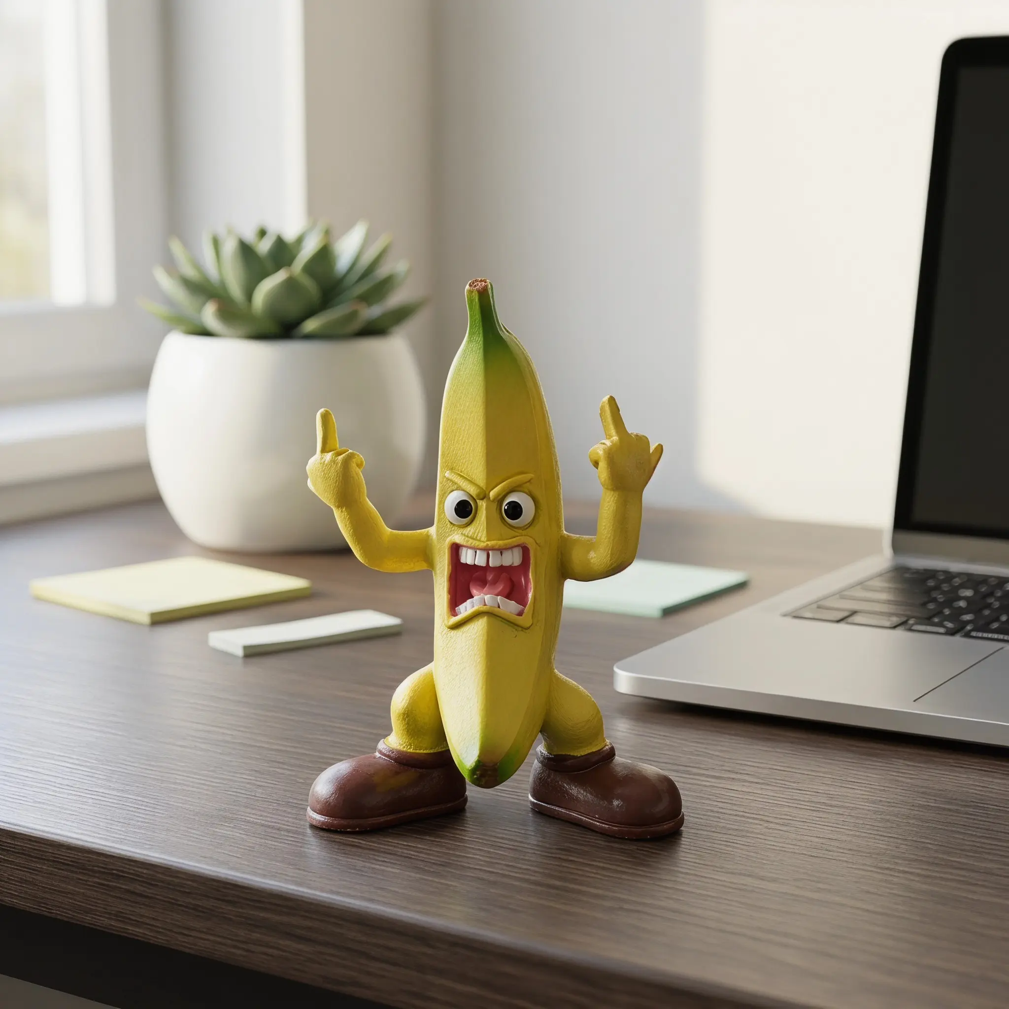 1 Pc Middle Finger Banana Figurine, Unique Office Desk Ornament, Home Decoration, Small Trendy Desktop Sculpture Accessory, Tabletop Decor