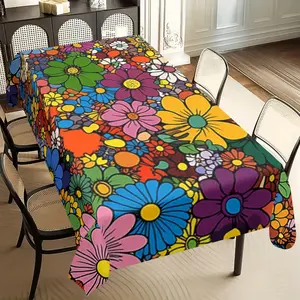 1pc Vibrant Colorful Floral Polyester Tablecloth - Durable Easy-Clean Rectangular Table Cover for Dining Room Decor, Weddings, Picnics, Camping, Birthday Parties & Sophisticated Table Settings, Picnic Table Cover, Bold Pattern Decor, Outdoor Picnic Table