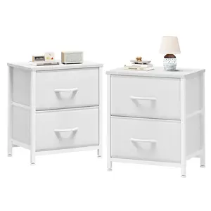 Nightstand with 2 Fabric Dresser, Side Table, End Table, Bedside Table, Night Stands, Small Nightstand,Bedroom Furniture