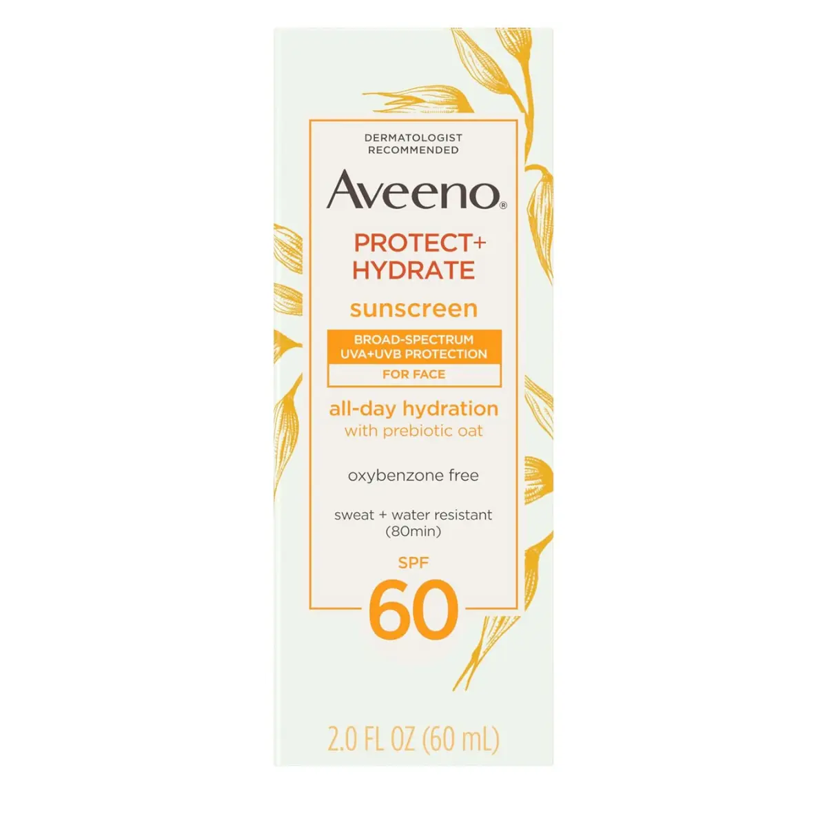 Aveeno Protect + Hydrate SPF 60 Face Sunscreen with Prebiotic Oat, 2 fl oz Broad Spectrum, Safe for Sensitive Skin, Weightless, Sweat & Water-Resistant, Oxybenzone-Free Travel Size