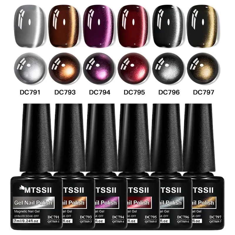Mtssii 6pcs 7ML Sparkling Glass Bead Cat Magnetic Gel Nail Polish Set, Nail Art Polish, Nail Art Manicure, Flash Spar, Semi Permanent Soak off UV Light Gel Varnish, High Quality Polish