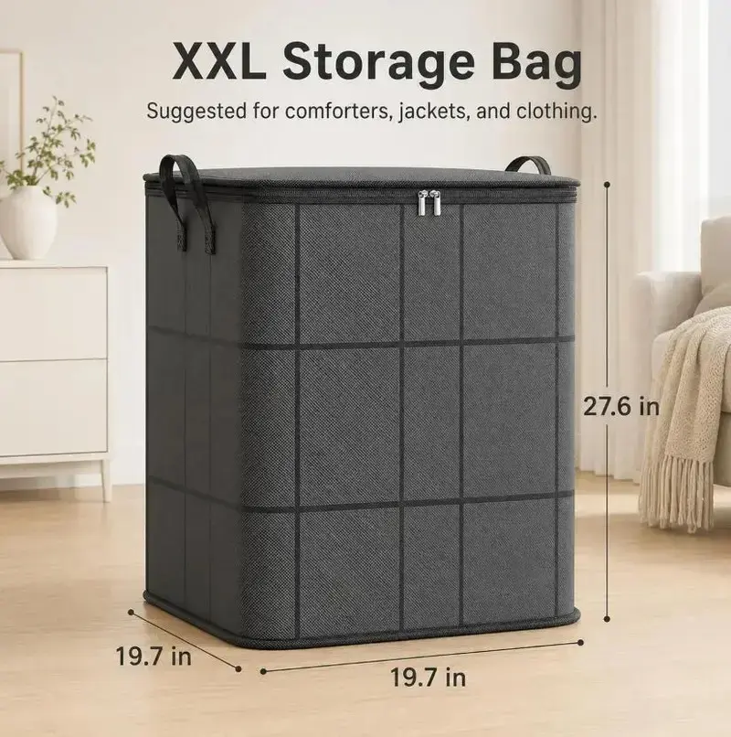 27.6*19.7*19.7 Inch Spacious Moving Storage Bin, Zippered Organizer for Quilts, Bedding & Sweaters, Large Capacity Fabric Bag for Moving Day, Closet & Bedroom Use