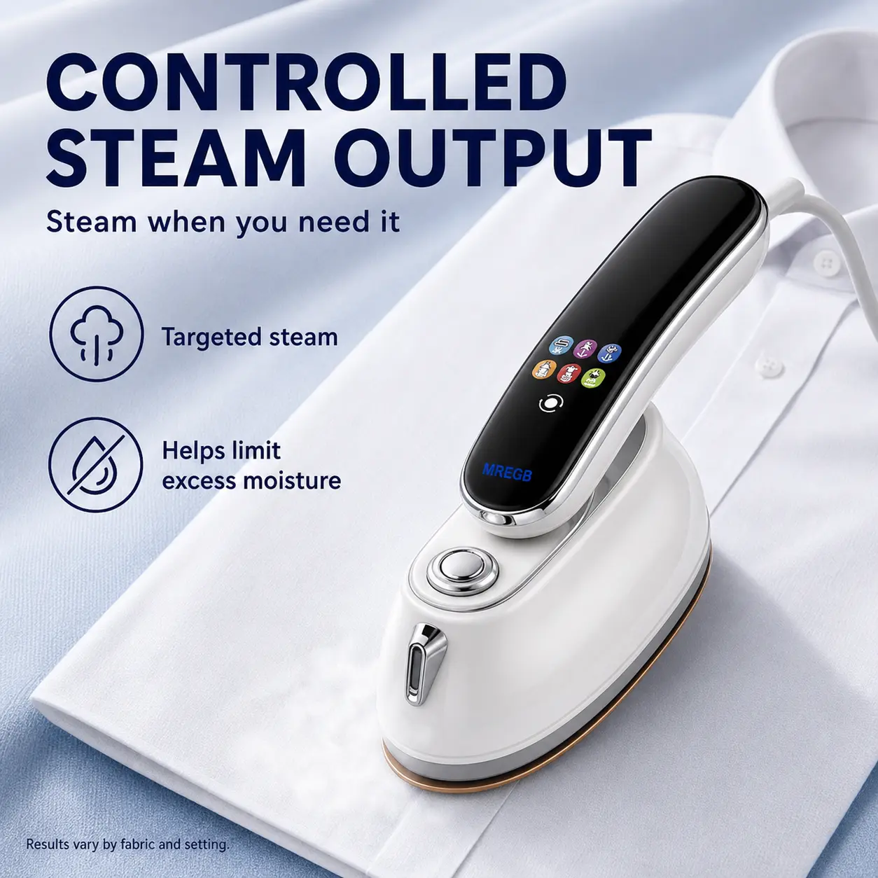 MREGB Portable Clothes Steamer for Travel, 2-in-1 Handheld Garment Steamer & Steam Iron, Dual Voltage 110-240V, 1300W 10-Second Heat-Up, LCD Display, 6 Modes, 160ml Tank, Vertical & Horizontal Use