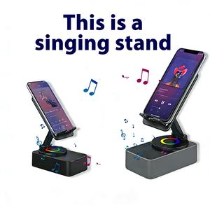 Wireless Audio Bluetooth Speaker 5in1 Phone Holder Emergency Rechargeable with Colorful Ambient Light 360° Foldable for Tablet iPhone Android Best Gift for Women or Men Adjustable Rotatable
