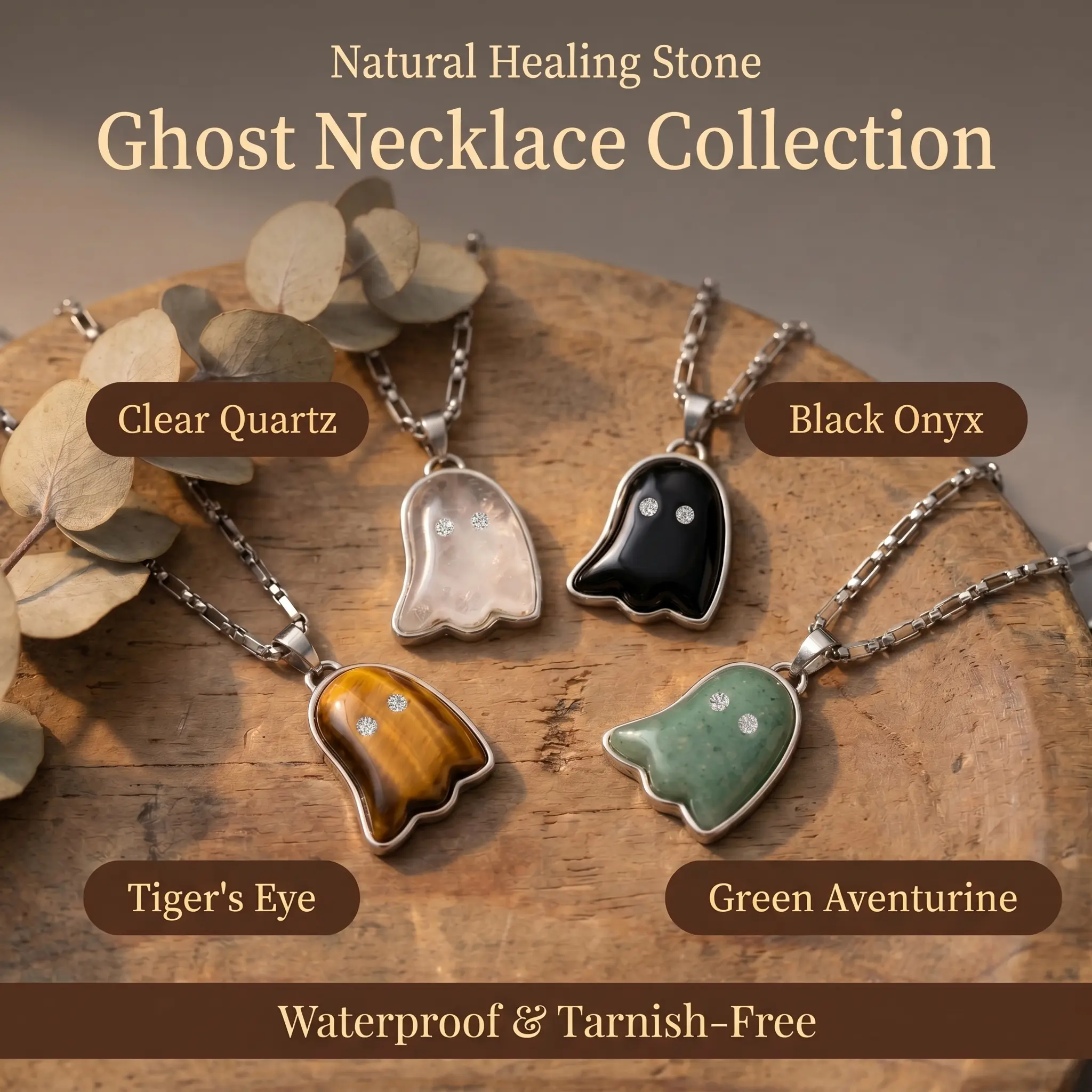 Tiger Eye Ghost Necklace | Courage Confidence Crystal Pendant | Natural Healing Stone Jewelry | Boho Witchy | Paperclip Chain 20"Adorable Natural Crystal for Self-Care & Protection | Tarnish-Free Waterproof  |  Daily Serenity & Mindfulness