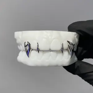 Heart Fangs 925 Sterling Silver Vampire Grillz Teeth Custom Hip Hop Y2K Teeth Grillz
