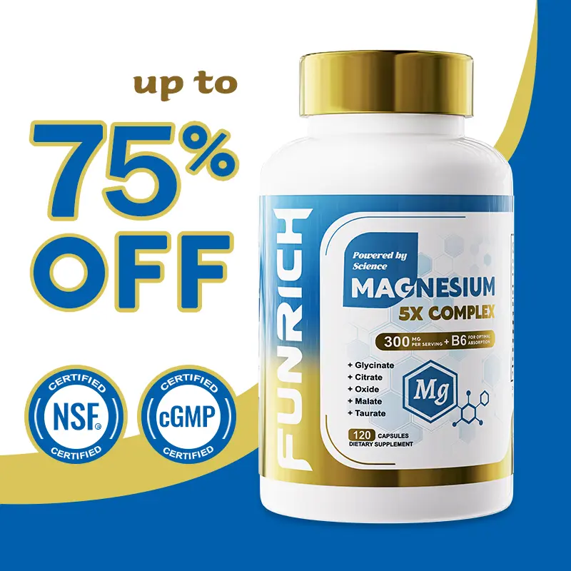 FUNRICH 5X Magnesium Supplement 1100mg for Sleep, Muscle, Heart & Nerve Support - 120 Capsules