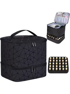 PU Leather Nail Polish Organizer and Nail Lamp Case, Nail Kit Organizer Holds 30+ Bottles (15ml - 0.5 fl.oz) and a Nail Lamp, Nail Polish Carrying Case with Manicure Tools Storage Sections, Makeup Storage Bag, Valentine's Day, Christmas gifts