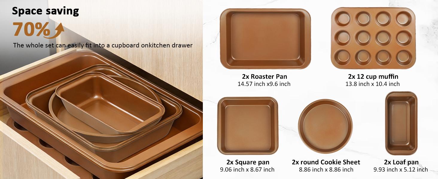 10-Piece Nonstick Bakeware Set, Carbon Steel, Oven Safe Baking Pans, Cookie Sheets, Baking Trays, Bakeware for Bakers, Kitchen Cooking Utensils