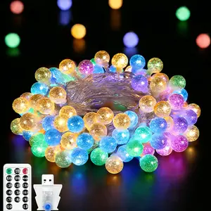 55.7ft 100-LED warm-toned crystal string light, 8 modes with remote control. Suitable for decorating birthday parties, weddings, and other occasions