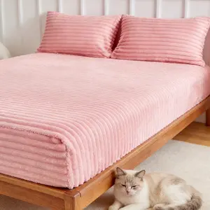 Stress Relief Vertical Velvet Bed Sheet Set, Cloudy Plush Soft Wrap Feel, King/queen Size, Deep Pocket, Includes 1 Fitted Sheet & 2 Pillowcases