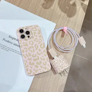 6 Piece Set Eye-Catching Leopard Print Cellphone Case Casing, Charger Head Cover, Cable Protector, Storage Rope, Data Line Organizer for Smartphone iPhone