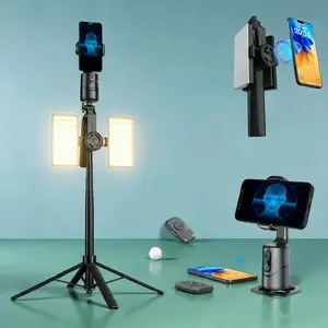 360° Auto Face Tracking Tripod Kit with Light, Magnetic Selfie Stick Stand with Desktop Gimbal, Wireless Remote Control and Gesture Control, Suitable for Video Recording&TikTok Live Streaming&Content Creator