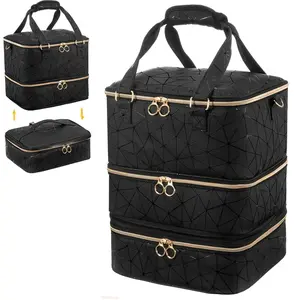 Three-Layer Makeup Bag Organizer, Detachable Design, Large Capacity Storage for Nail Polish Bottles, Professional Cosmetic Holder